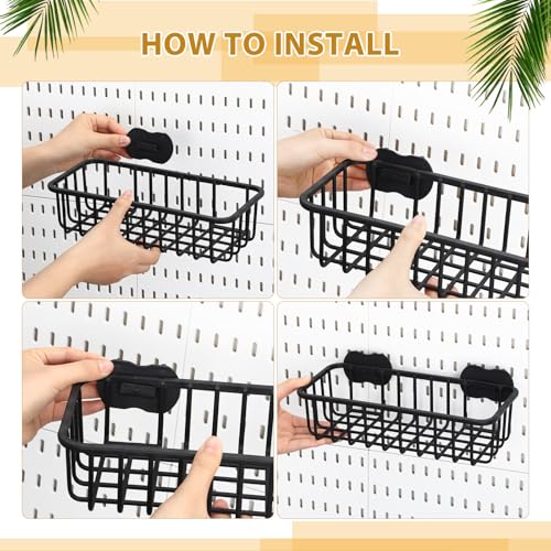 Maxdot 4 Pcs Pegboard Baskets with Hook, Compatible with IKEA Skadis Peg Board, Wall Bins and Baskets Storage Box Containers Accessories for Home Garage Office, 11 x 5 x 3 Inches(Black)