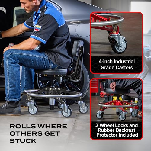 Vyper Elevated Steel Max EZ-Lift Shop Chair with Backrest, Black Legs