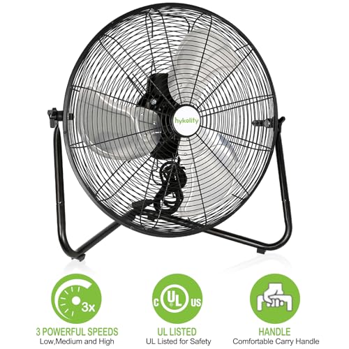 hykolity 4600 CFM 20" High Velocity Floor Fan, 3-Speed Heavy Duty Metal Fan with Wall-Mounting System, Industrial Shop Fan for Commercial, Garage, Greenhouse, 2 Pack