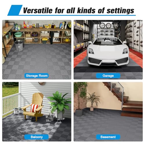 Jocoevol 60-Pcs Interlocking Tile, 12" x 12" Indoor/Outdoor Self-Drainage Interlocking Floor Tiles, Non-Slip Heavy-Duty Polypropylene Splicing Flooring Tile for Garage Patio Pool Bathroom, Grey