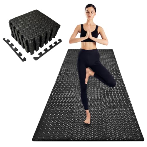 3x6 Feet Interlocking Foam Floor Mats (18-Pack) - 0.4"（10mm Thick Gym Mats for Home Workouts, Exercise & Play - Puzzle Tiles for Home Gym, Yoga, Kids Area.