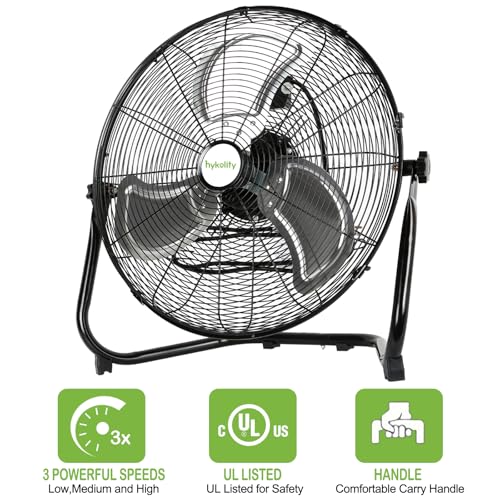 hykolity 20" High Velocity Floor Fan, 3-Speed Heavy Duty Industrial Fan with Wall-Mounting System, Metal Floor Fan for Commercial Space, Warehouse, Garage, and Workshop, 2 Pack