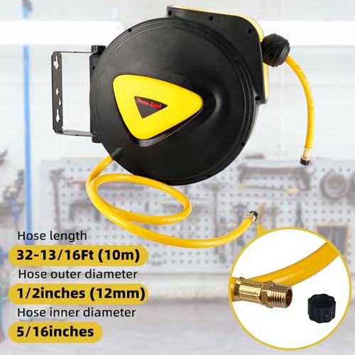 8MILELAKE Retractable Auto Rewind Air Hose Reel Wall Mount Tool Air Compressor 33ft x5/16inches 180 degree rotation Air Hose Reel