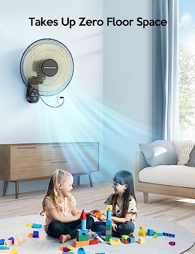 VAGKRI Wall Mount Fan, 16 Inch Wall Fans with 5 Blades, 5 Speeds, 8 Hour Timer, 90° Oscillating Quiet Fan with Remote for Home Office Bedroom Living Room Garage (Black)