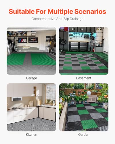 VEVOR Interlocking Drainage Mat, 12” x 12” Modular Interlocking Cushion, 50 Pcs Splicing Drainage Mats, Non-Slip PP Drainage Floor Tile and Shower Mat, for Garage, Garden, Kitchen & Outdoor, Gray
