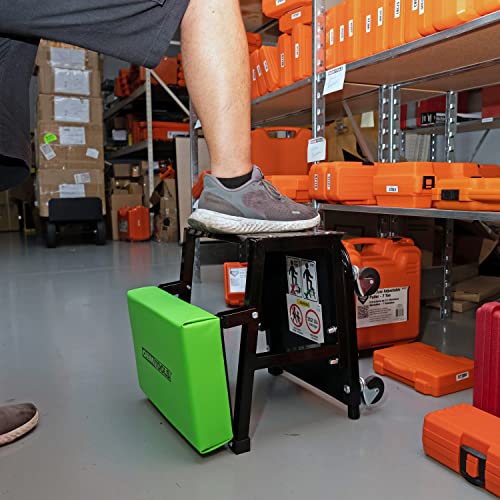 OEMTOOLS 24904 Mechanic Stool and Step Stool, Rolling Stool Adjustable, Shop Stool 300 Lb. Capacity, Thick Padded Shop Chair Vinyl Seat, Work Seat Five Swivel Casters for Easy Maneuverability