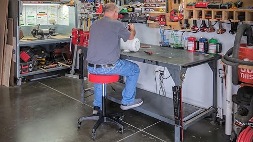 Powerbuilt Rolling Shop Stool with Adjustable Height, Mechanic Detailer Garage Seat with Padding - 240250, Red