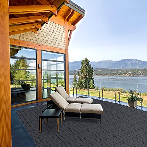 Goovilla Plastic Interlocking Deck Tiles, 9 Pack Outdoor Patio Flooring, 12"x12" Interlocking Decking Tile Outdoor All Weather Use, Waterproof Patio Pavers for Pool Balcony Backyard Porch, Dark Grey