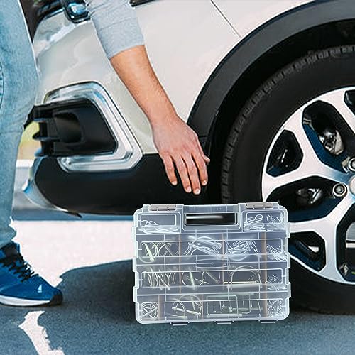 Double Side Tool Box Organizer, Hardware Storage Box, Portable Small Parts Organizer with Removable Plastic Dividers for Screws, Nuts, Nails, Bolts, Grey