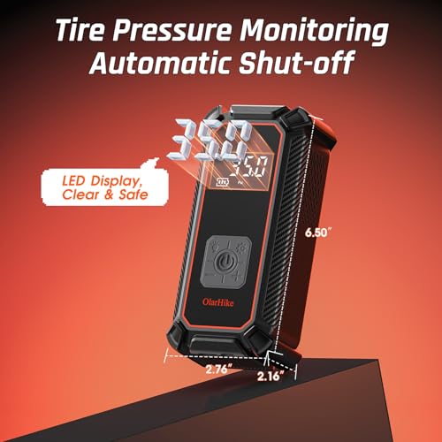 OlarHike Cordless Tire Inflator Portable Air Compressor, Dual Power - 5400 mAh & 12V DC, Air Pump for Car Tires, Bike, Motorcycle, Bicycle, Electric Pump with LED Light & Digital Pressure Gauge