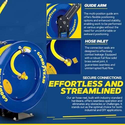 Goodyear Air Hose Reel Retractable 1/2" Inch x 65' Foot
