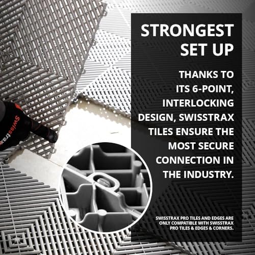 Swisstrax Ribtrax PRO Garage Floor Tiles, 15.75", Pearl Grey, 24-Pack