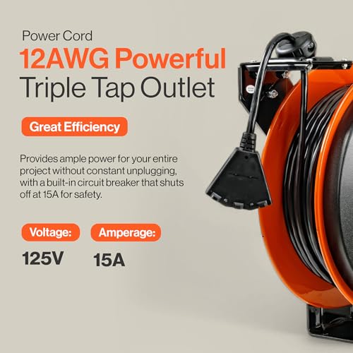 SuperHandy 12AWG x 80 ft Retractable Steel Extension Cord Reel