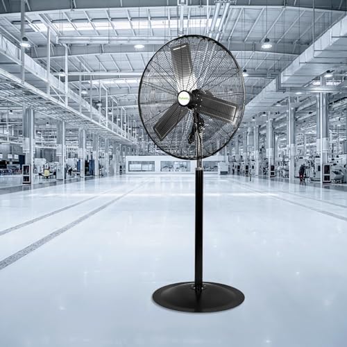 hykolity 24" High Velocity Pedestal Oscillating Fan, 6450 CFM 3-Speed Heavy Duty Industrial Metal Standing Fan with Aluminum Blades and Adjustable Height for Warehouse and Garage