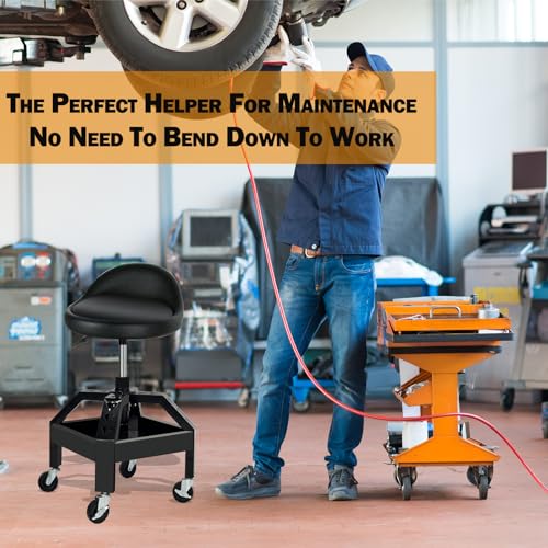 RCIACRHT Garage Shop Rolling Seat, Heavy Duty Adjustable Rolling Mechanic Stool with Lockable 360° Wheels, 350 Lbs Capacity, Work Stool with Tool Tray for Garage & Workshop