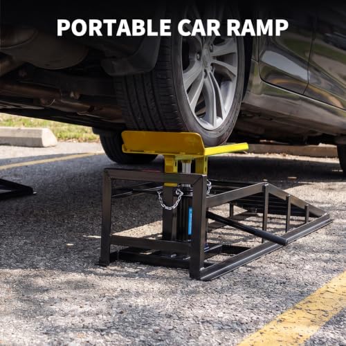 2 Pack Hydraulic Car Ramps 5 Ton Capacity, Heavy Duty Steel Vehicle Ramps with 9.8"-15" Adjustable Height for Oil Changes & Maintenance, Low Profile Wide Deck for Cars SUVs Trucks