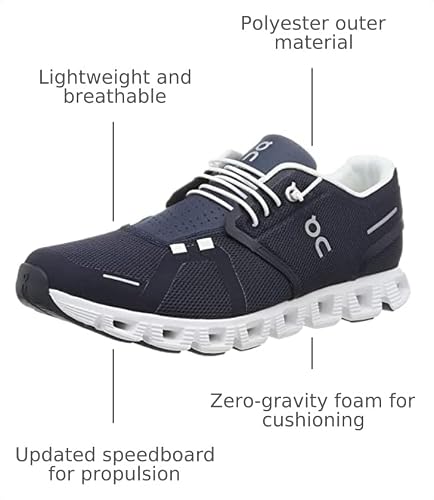 On Men's Cloud 5 Sneakers, Midnight/White, 10