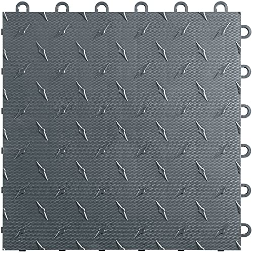 Speedway Garage Floor Diamond Tile, 12 x 12 x 0.5 in, Grey, 50-Piece Set