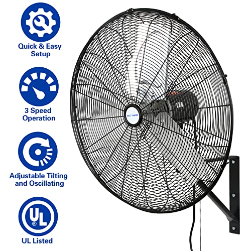 BILT HARD 6500 CFM 24in. High Velocity Industrial Wall Mounted Fan, 3-Speed Oscillating Heavy Duty Air Circulator for Commercial Use, Garage, Warehouse, Factory and Jobsite, 2 Pack