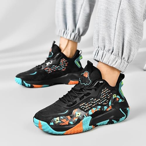 ZHNSHM Men's Basketball Shoes Fashion Non-Slip High-Top Sneakers Comfortable Breathable Training Running Sport Volleyball Shoes Black