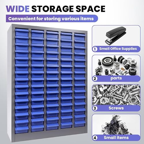 75-Drawer Bolt Bin Cabinet with Label Holders and Dividers, Nuts and Bolts Organizer for Screws, Fasteners and Small Hardware, Parts Storage for Garage, Workshop, Home Office