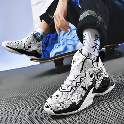 Jevaloo Boy's Basketball Shoes Lightweight Fashion Sneakers White Black