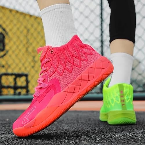 IGZBIBG Men's Knitted Mesh Breathable Mid-Top Basketball Shoes with Round Toe, Non-Slip and Lightweight Lace-Up Casual Sports Shoes Suitable for Walking, Running and Daily Travel (8.5,Two-Color)