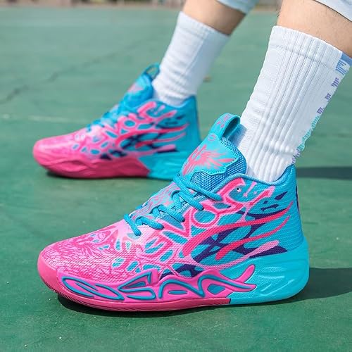 DEUTEBOLN Kids Basketball Shoes for Boys and Girls High-top Non-Slip Youth Sneakers Pink Size 6