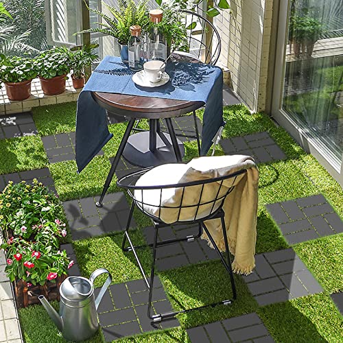 Goovilla Plastic Interlocking Deck Tiles, 9 Pack Outdoor Patio Flooring, 12"x12" Interlocking Decking Tile Outdoor All Weather Use, Waterproof Patio Pavers for Pool Balcony Backyard Porch, Dark Grey