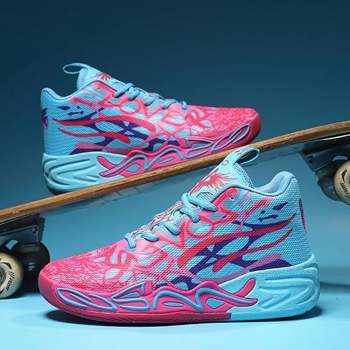 DEUTEBOLN Kids Basketball Shoes for Boys and Girls High-top Non-Slip Youth Sneakers Pink Size 6