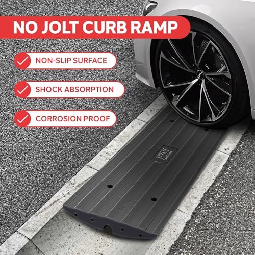 Pyle Car Vehicle Curbside Driveway Ramp - 4ft Heavy Duty Rubber Threshold Bridge Tracks Curb Ramps, 2 Pieces Set (for Car, Truck, Scooter, Bike, Motorcycle, Wheelchair Mobility), Black