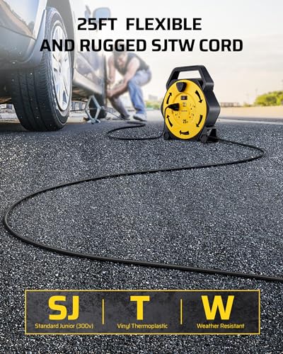 DEWENWILS 25FT Extension Cord Reel, Hand Wind Retractable Cord Reel