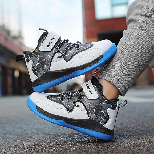 GEERX Dino Kids Toddler Boys Basketball Shoes White Black Blue Size 1