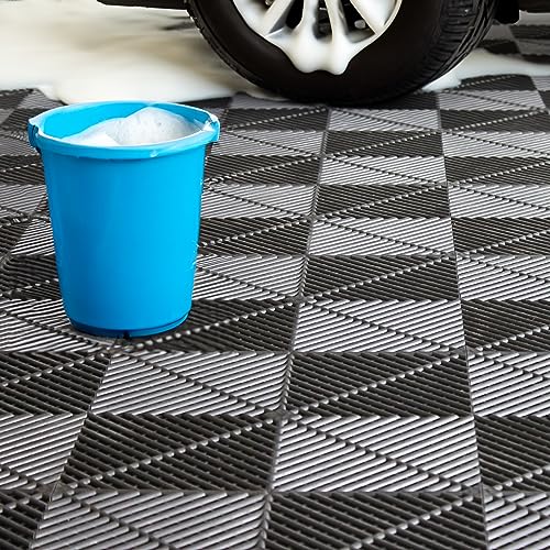 SafeRacks Vented Interlocking Garage Floor Tiles - Black, 48 Pack