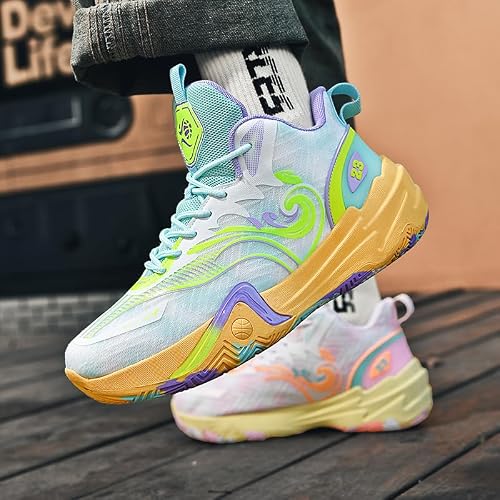 Aiscahent Basketball Shoes for Boys and Girls, Walking Running Shoes Breathable Comfortable Boys Sneakers for Little and Big Kids