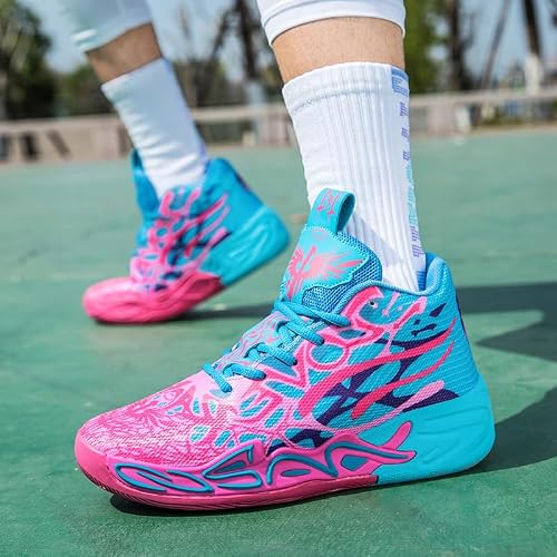 DEUTEBOLN Kids Basketball Shoes for Boys and Girls High-top Non-Slip Youth Sneakers Pink Size 6