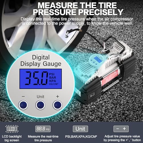 GSPSCN Digital Portable Tire Inflator Heavy Duty 12V Air Compressor Pump