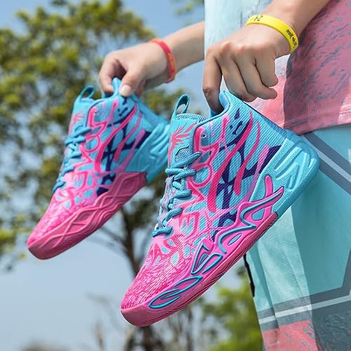 DEUTEBOLN Kids Basketball Shoes for Boys and Girls High-top Non-Slip Youth Sneakers Pink Size 6