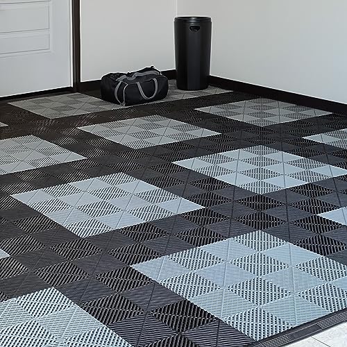 SafeRacks Vented Interlocking Garage Floor Tiles - Black, 48 Pack