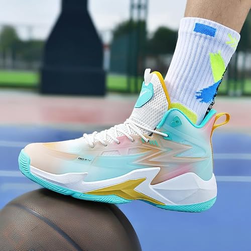 Women's Men's Basketball Shoes Sneakers Fashion Volleyball Breathable Comfortable Non Slip Lace Up Sport Outdoor Training Shoe Unisex Adult Green Size 9