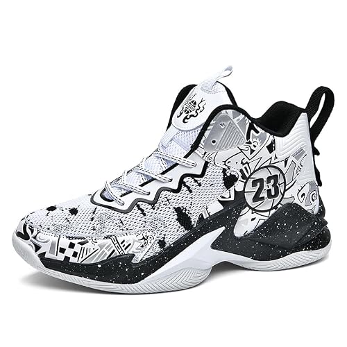 Jevaloo Boy's Basketball Shoes Lightweight Fashion Sneakers White Black