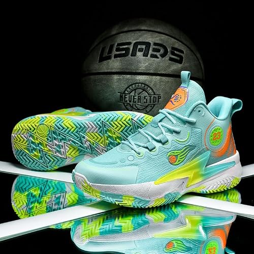 Womens Mens Basketball Shoes Lightweight Fashion Breathable Comfortable Non Slip Sport Indoor Outdoor Sneakers for Unisex Green Size 8