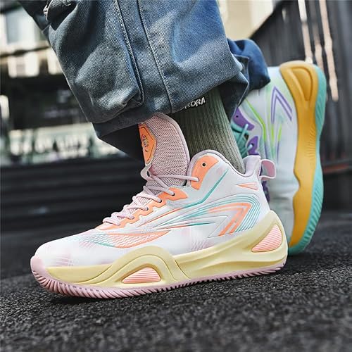 KIUSMETY Girls Boys Basketball Shoes High Top Fashion Volleyball Kids Non Slip Comfortable Indoor Outdoor Sneakers Greenpink Size 4 Big Kid