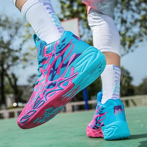 DEUTEBOLN Kids Basketball Shoes for Boys and Girls High-top Non-Slip Youth Sneakers Pink Size 6