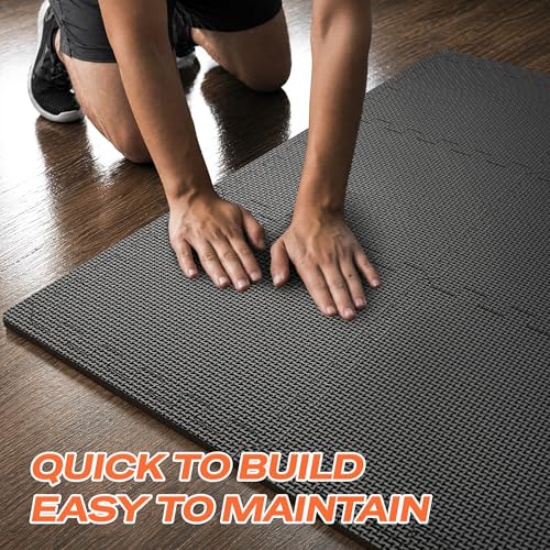 SUPERJARE Gym Floor Mats, EVA Foam Puzzle Exercise Mats, Interlocking Floor Mats, Cushioned Foam Floor Tiles, Gym Flooring Workout Mat for Home Gym, Playroom, Garage, 18 PCS, 12.6"x12.6"x0.4", Black