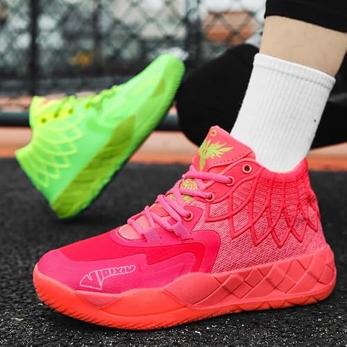 IGZBIBG Men's Knitted Mesh Breathable Mid-Top Basketball Shoes with Round Toe, Non-Slip and Lightweight Lace-Up Casual Sports Shoes Suitable for Walking, Running and Daily Travel (8.5,Two-Color)