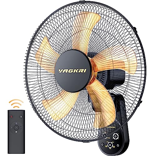 VAGKRI Wall Mount Fan, 16 Inch Wall Fans with 5 Blades, 5 Speeds, 8 Hour Timer, 90° Oscillating Quiet Fan with Remote for Home Office Bedroom Living Room Garage (Black)