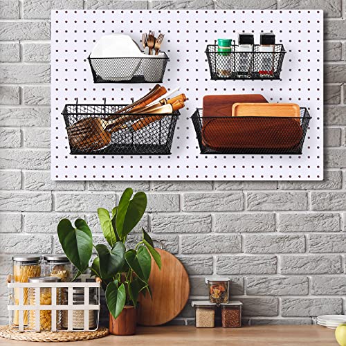 Sieral 4 Pcs Pegboard Baskets Metal Wire Shelf Baskets Peg Board Organizer Accessories Wall Mount Organizer Attachments for Garage Workbench Various Tool Accessories, 2 Sizes (Black,Large)