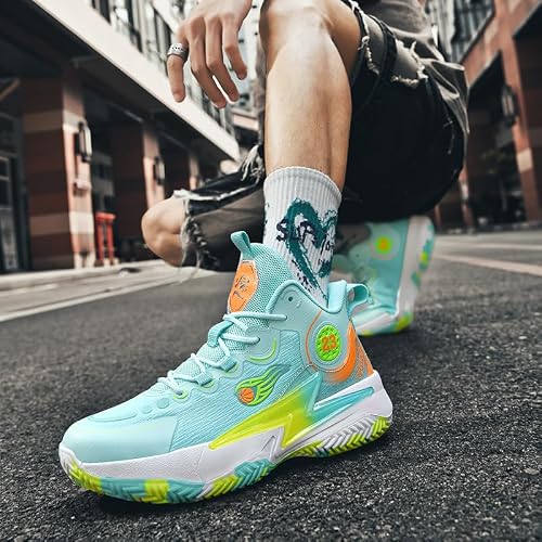 Womens Mens Basketball Shoes Lightweight Fashion Breathable Comfortable Non Slip Sport Indoor Outdoor Sneakers for Unisex Green Size 8