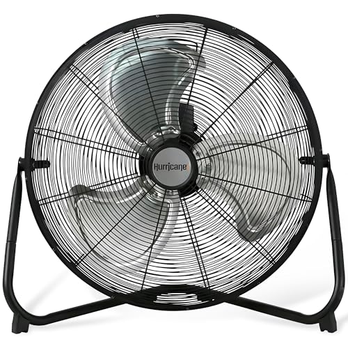 Hurricane Pro High Velocity Metal Blade Floor Fan, 3 Speeds, Black, 20in